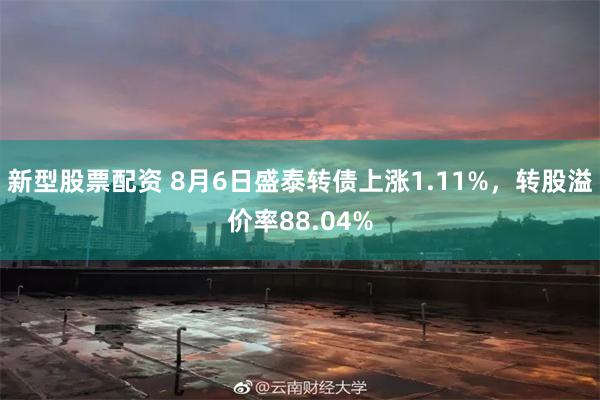 新型股票配资 8月6日盛泰转债上涨1.11%，转股溢价率88.04%